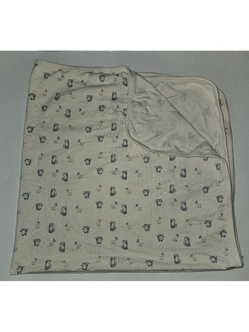 Jamie Kay Organic Cotton Baby Blanket Ivory 37x38 Swaddle Cat Butterfly Flowers